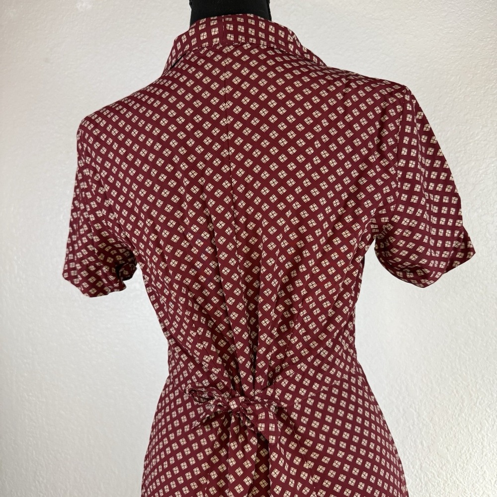 Vtg Gap Dress Sz Small Maroon Geometric Pattern Buttons Collared 100% Rayon - Picture 11 of 12